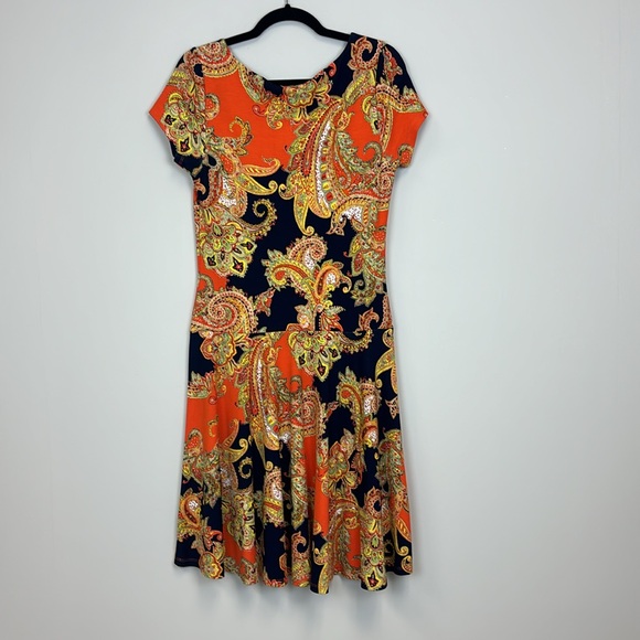Lauren Ralph Lauren Blue Orange Paisley Print Dress Size Medium - Picture 5 of 5